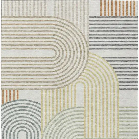 Ivory And Wheat Geometric Washable Indoor Outdoor Area Rug Photo 4