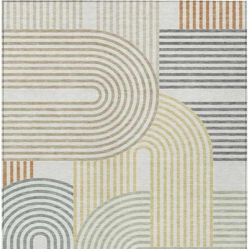 Ivory And Wheat Geometric Washable Indoor Outdoor Area Rug Photo 4
