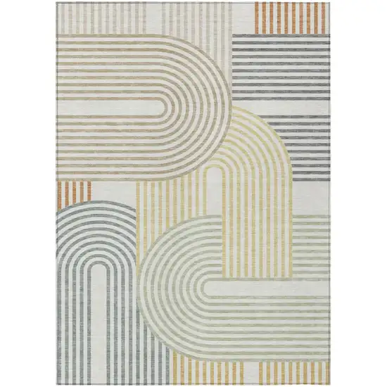 Ivory And Wheat Geometric Washable Indoor Outdoor Area Rug Photo 2
