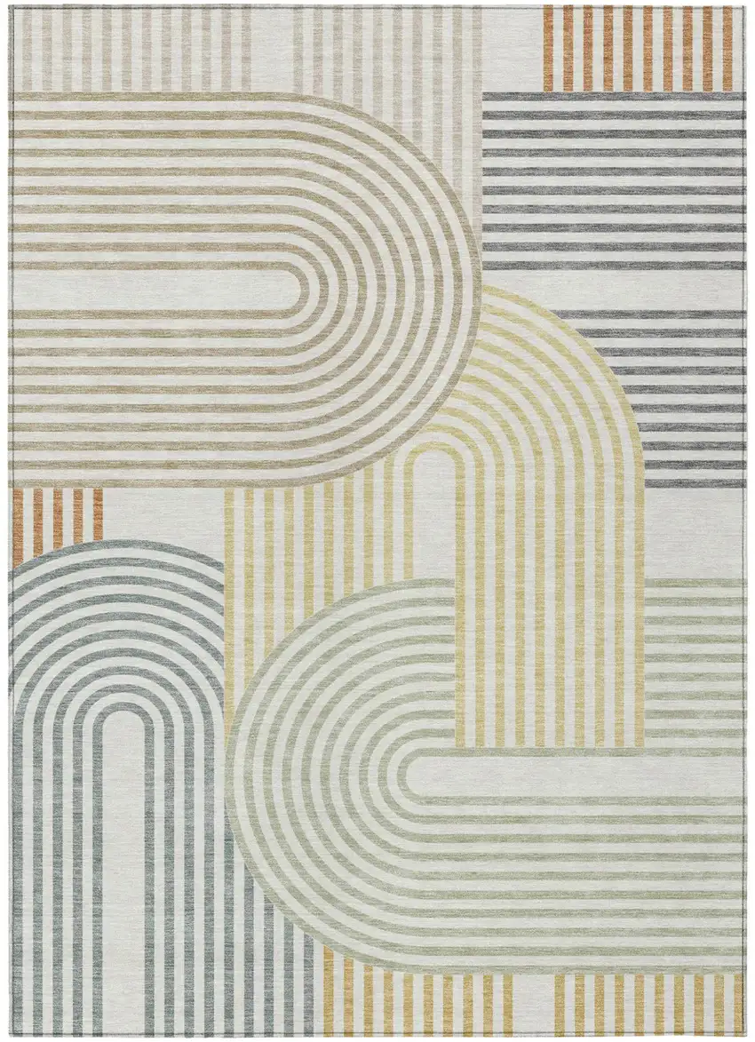 Ivory And Wheat Geometric Washable Indoor Outdoor Area Rug Photo 2
