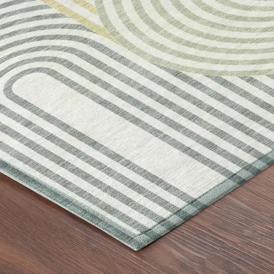 Ivory And Wheat Geometric Washable Indoor Outdoor Area Rug Photo 5
