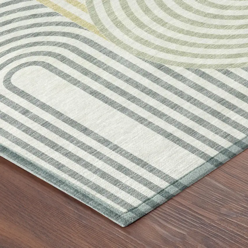 Ivory And Wheat Geometric Washable Indoor Outdoor Area Rug Photo 5