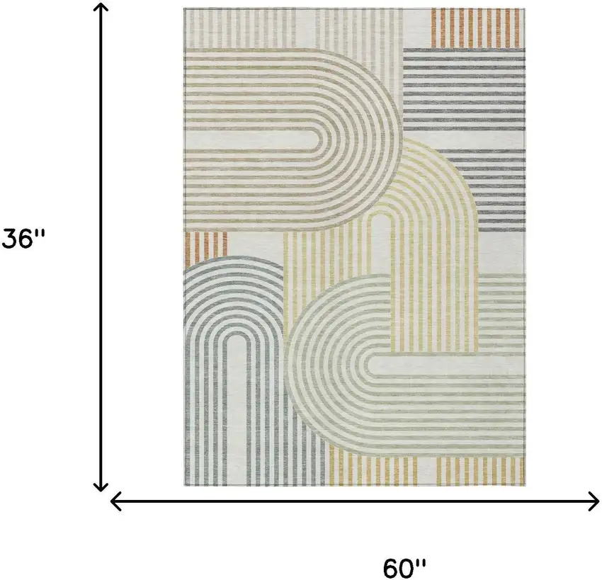 Ivory And Wheat Geometric Washable Indoor Outdoor Area Rug Photo 7