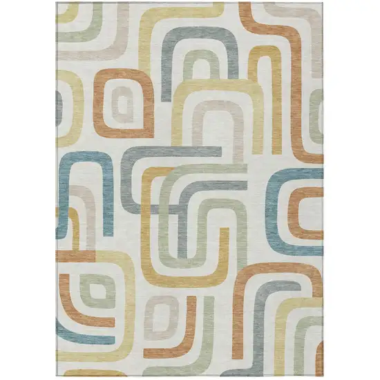 Ivory And Wheat Geometric Washable Indoor Outdoor Area Rug Photo 5