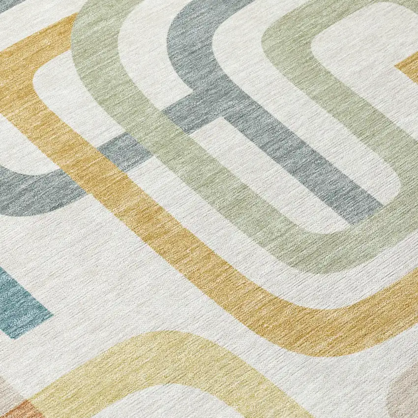 Ivory And Wheat Geometric Washable Indoor Outdoor Area Rug Photo 3