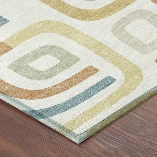 Ivory And Wheat Geometric Washable Indoor Outdoor Area Rug Photo 6