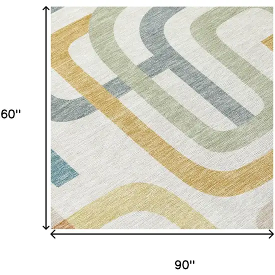 Ivory And Wheat Geometric Washable Indoor Outdoor Area Rug Photo 7
