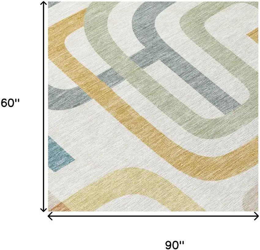 Ivory And Wheat Geometric Washable Indoor Outdoor Area Rug Photo 7