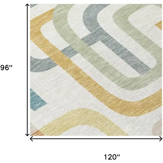 Ivory And Wheat Geometric Washable Indoor Outdoor Area Rug Photo 7