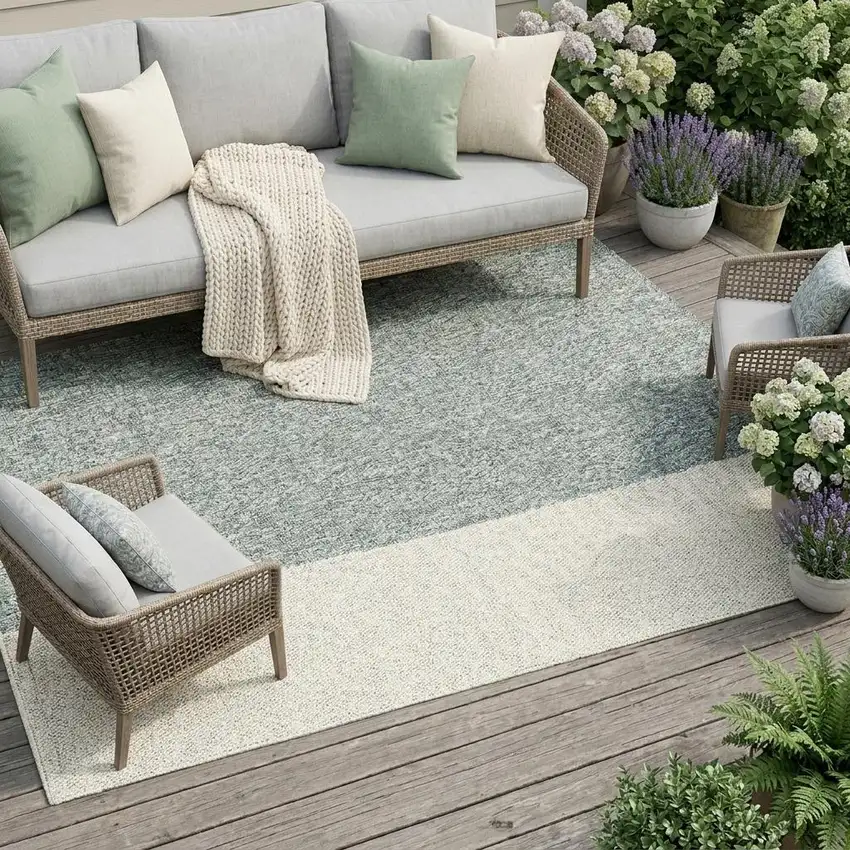 Ivory And Wheat Geometric Washable Indoor Outdoor Area Rug Photo 1