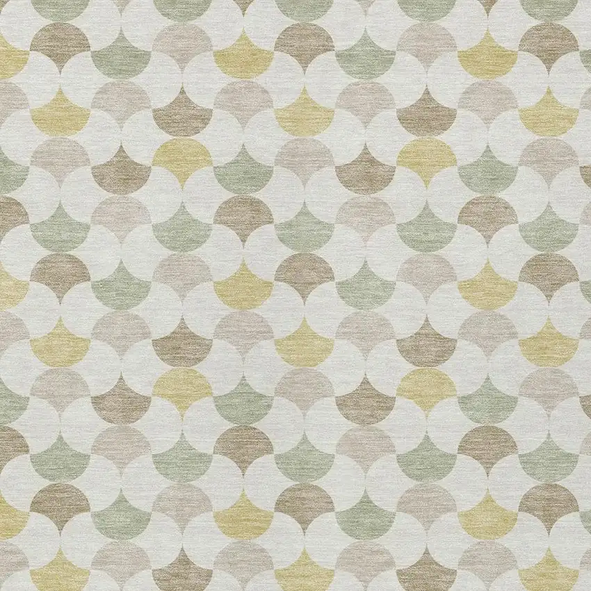 Ivory And Wheat Geometric Washable Indoor Outdoor Area Rug Photo 3