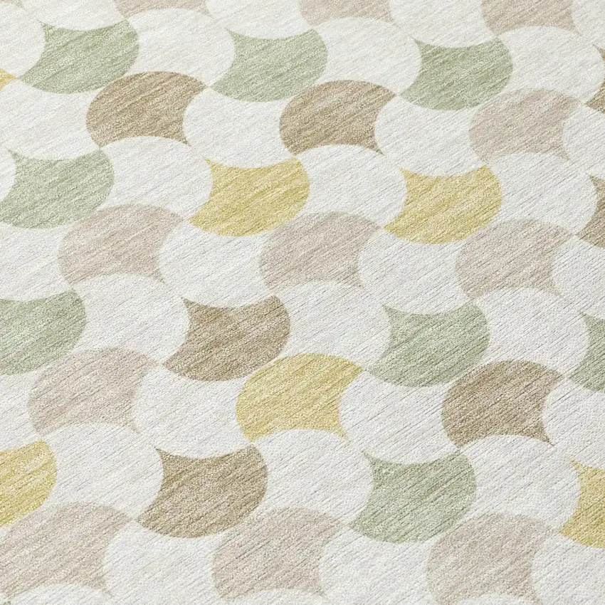 Ivory And Wheat Geometric Washable Indoor Outdoor Area Rug Photo 6