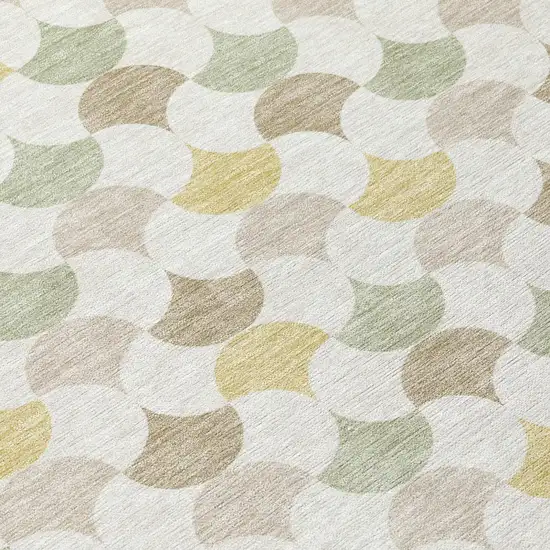Ivory And Wheat Geometric Washable Indoor Outdoor Area Rug Photo 6