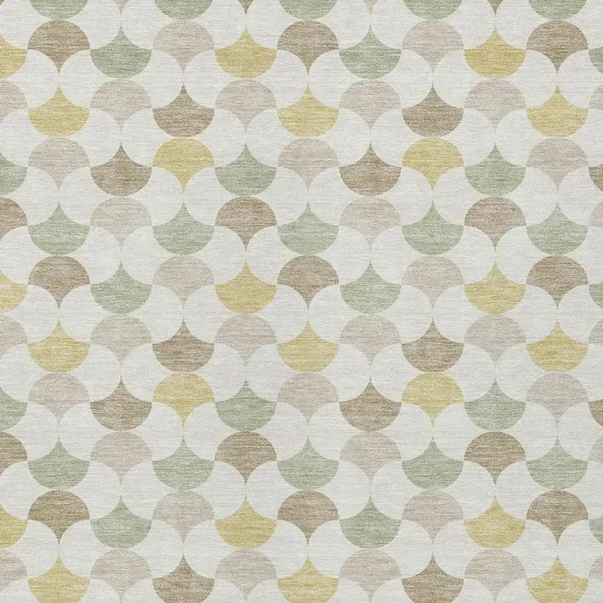 Ivory And Wheat Geometric Washable Indoor Outdoor Area Rug Photo 3