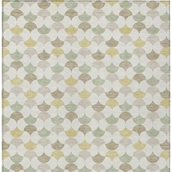 Ivory And Wheat Geometric Washable Indoor Outdoor Area Rug Photo 4