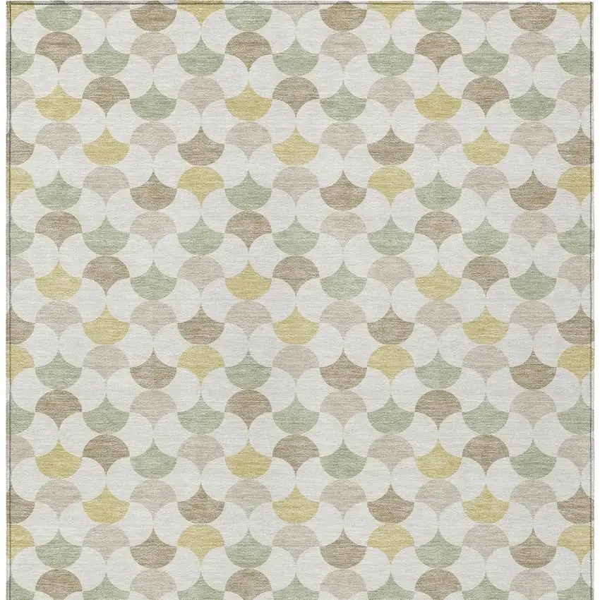 Ivory And Wheat Geometric Washable Indoor Outdoor Area Rug Photo 4