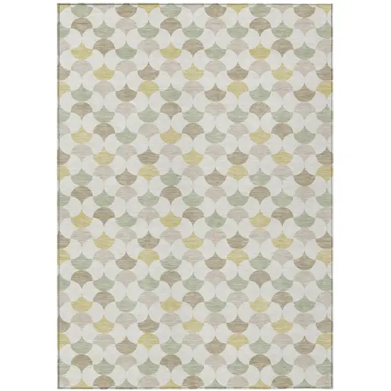 Ivory And Wheat Geometric Washable Indoor Outdoor Area Rug Photo 2