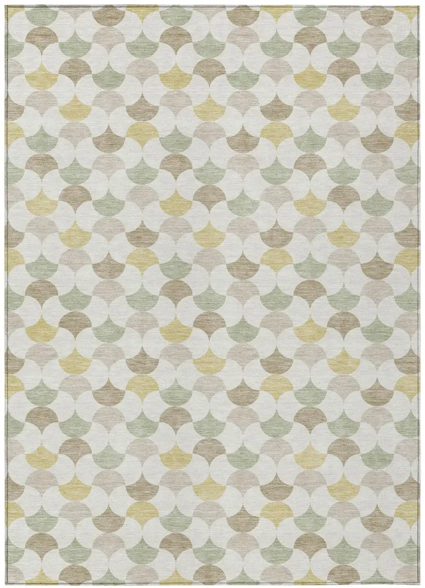 Ivory And Wheat Geometric Washable Indoor Outdoor Area Rug Photo 2