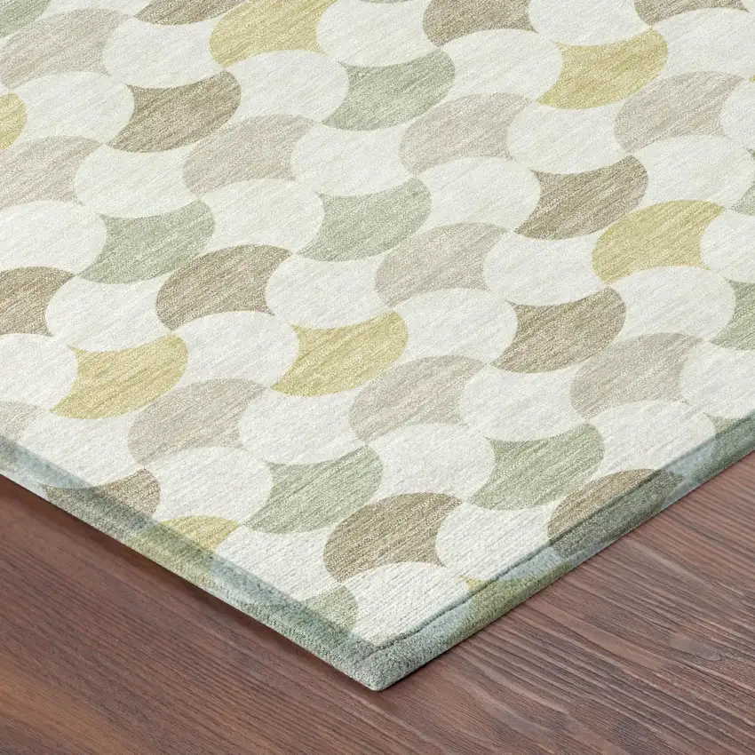 Ivory And Wheat Geometric Washable Indoor Outdoor Area Rug Photo 5