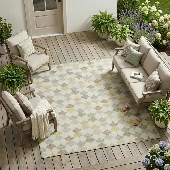 Ivory And Wheat Geometric Washable Indoor Outdoor Area Rug Photo 1