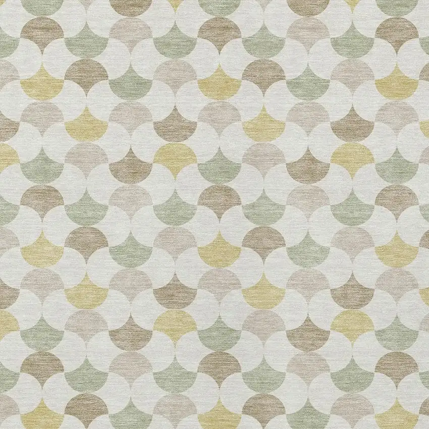 Ivory And Wheat Geometric Washable Indoor Outdoor Area Rug Photo 3