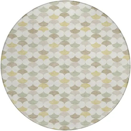 Ivory And Wheat Round Geometric Washable Indoor Outdoor Area Rug Photo 1