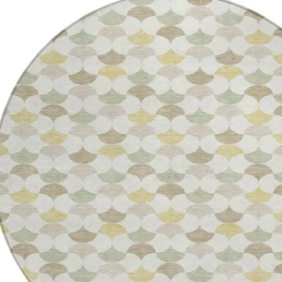 Ivory And Wheat Round Geometric Washable Indoor Outdoor Area Rug Photo 2