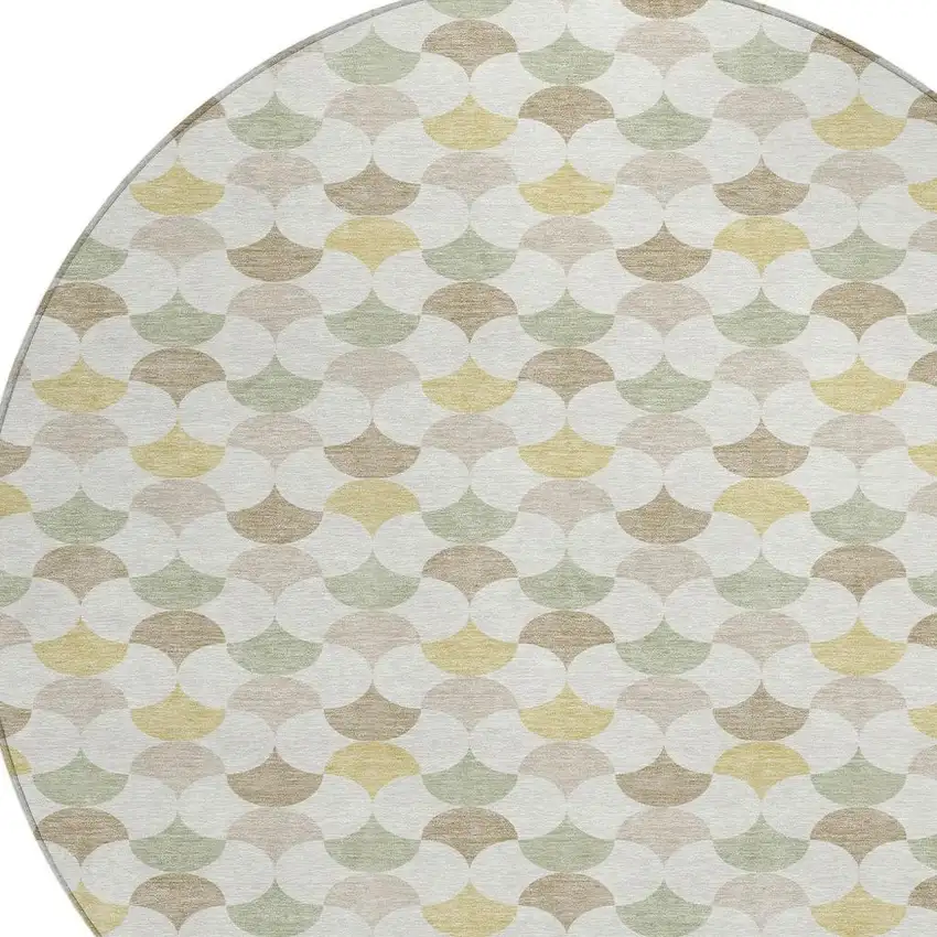 Ivory And Wheat Round Geometric Washable Indoor Outdoor Area Rug Photo 2
