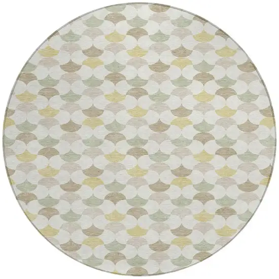 Ivory And Wheat Round Geometric Washable Indoor Outdoor Area Rug Photo 3