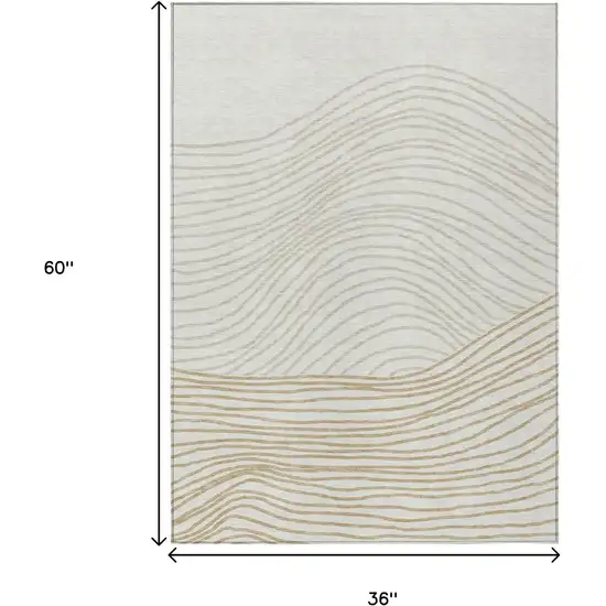 Ivory And Wheat Striped Washable Indoor Outdoor Area Rug Photo 3