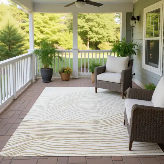 Ivory And Wheat Striped Washable Indoor Outdoor Area Rug Photo 9