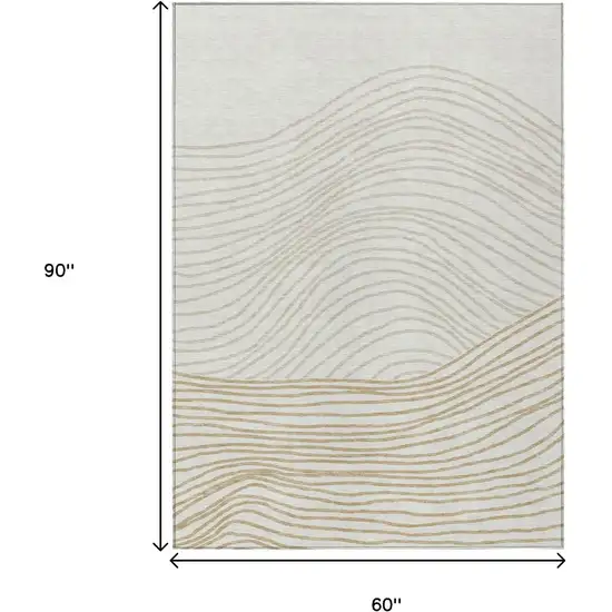 Ivory And Wheat Striped Washable Indoor Outdoor Area Rug Photo 3