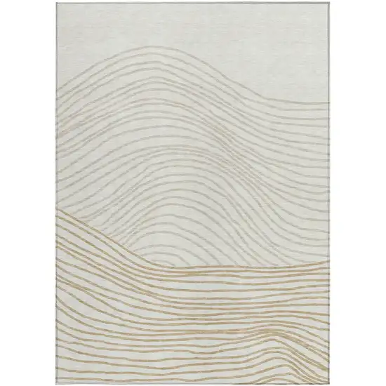 Ivory And Wheat Striped Washable Indoor Outdoor Area Rug Photo 4