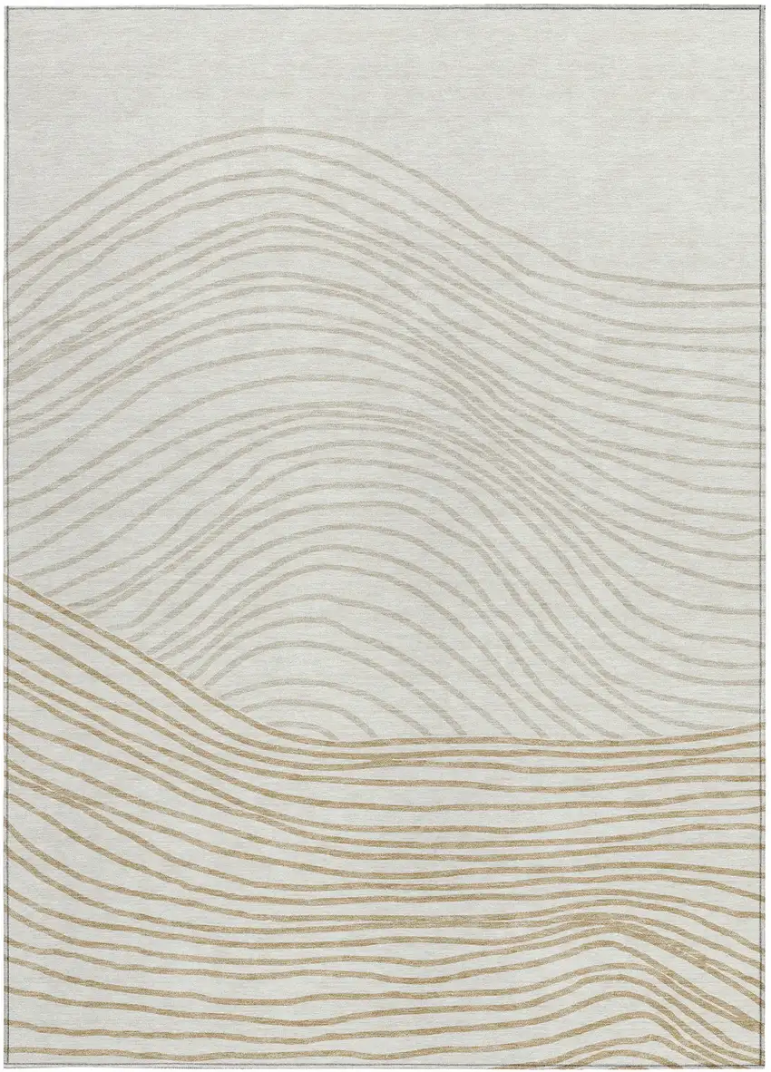 Ivory And Wheat Striped Washable Indoor Outdoor Area Rug Photo 4