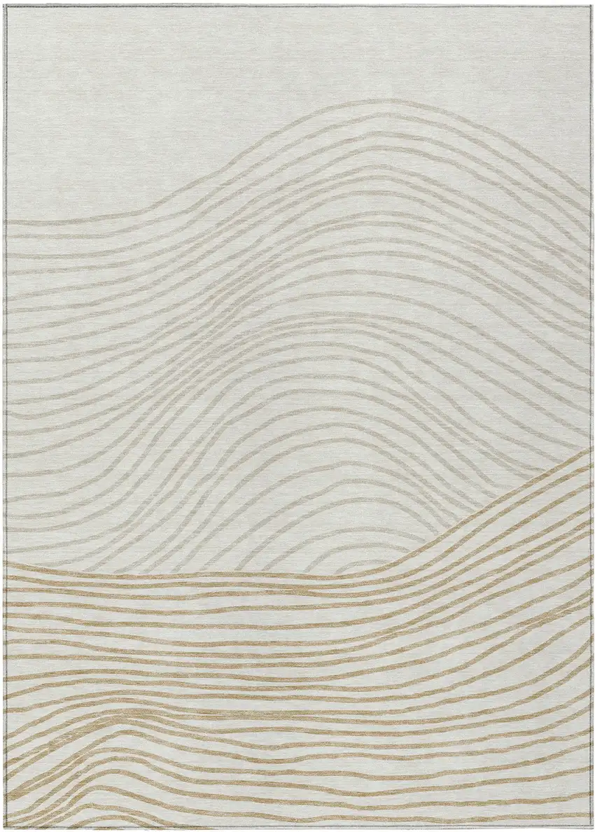Ivory And Wheat Striped Washable Indoor Outdoor Area Rug Photo 2