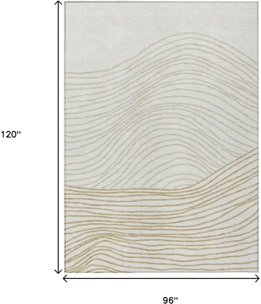 Ivory And Wheat Striped Washable Indoor Outdoor Area Rug Photo 3