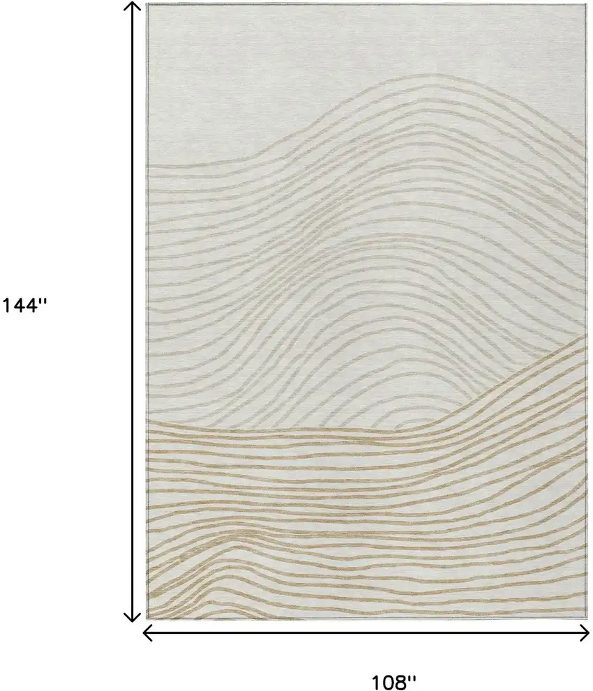 Ivory And Wheat Striped Washable Indoor Outdoor Area Rug Photo 3