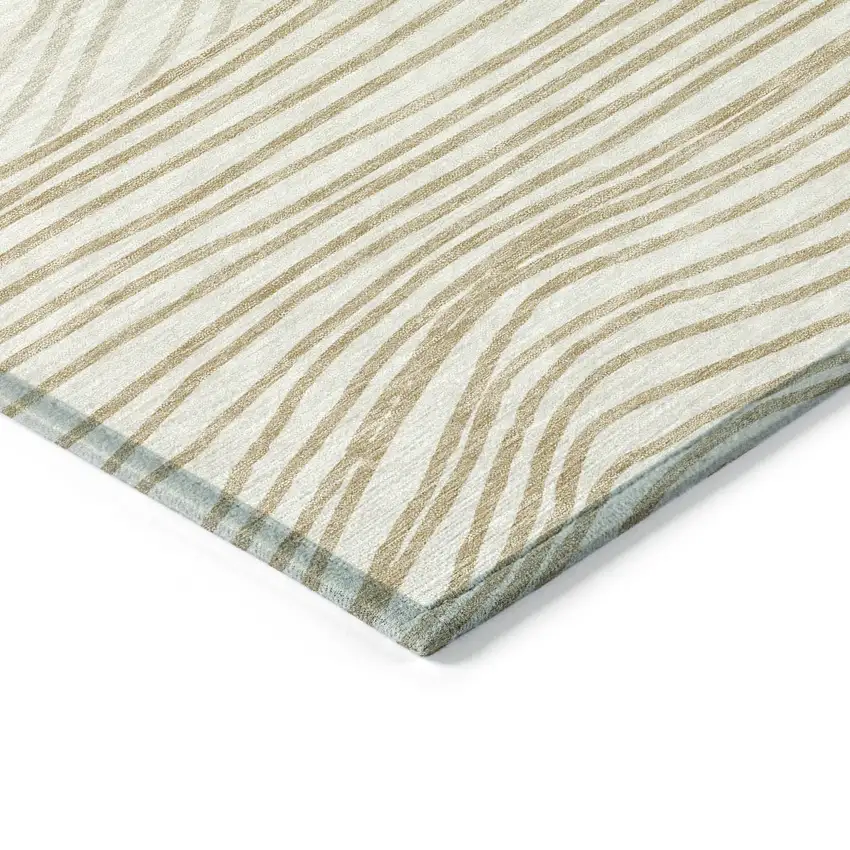Ivory And Wheat Striped Washable Indoor Outdoor Area Rug Photo 5