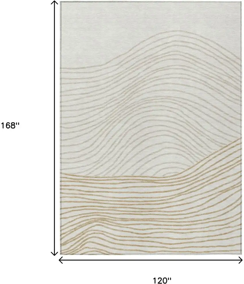 Ivory And Wheat Striped Washable Indoor Outdoor Area Rug Photo 3