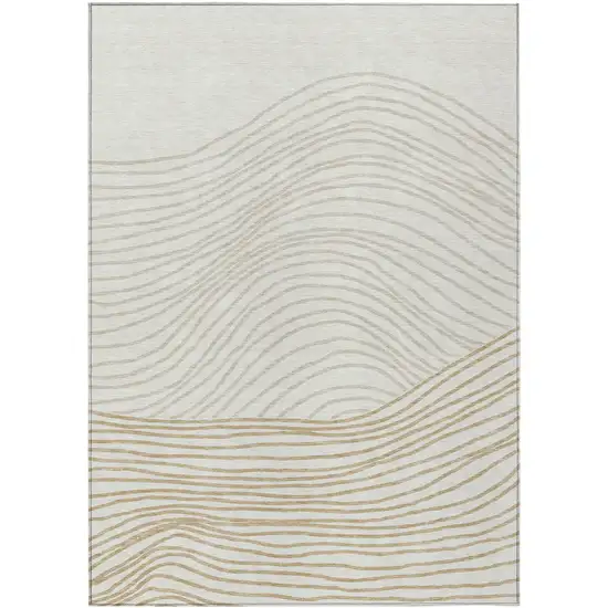 Ivory And Wheat Striped Washable Indoor Outdoor Area Rug Photo 2