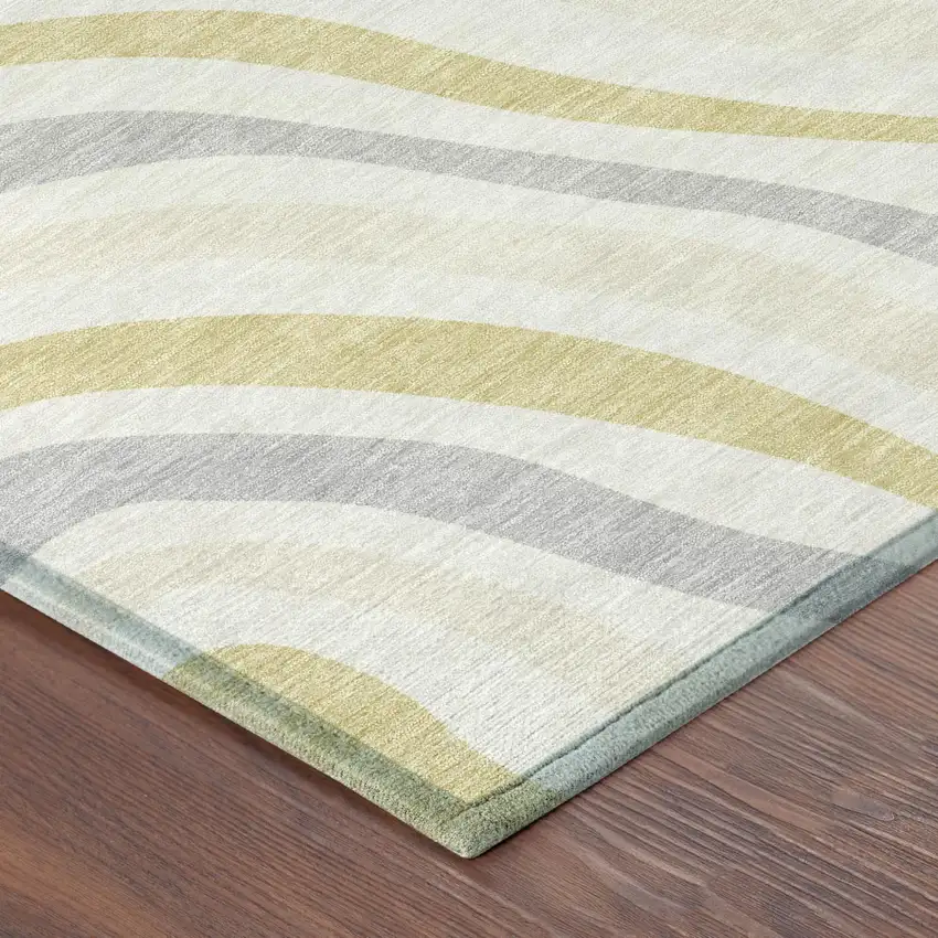 Ivory And Wheat Striped Washable Indoor Outdoor Area Rug Photo 5