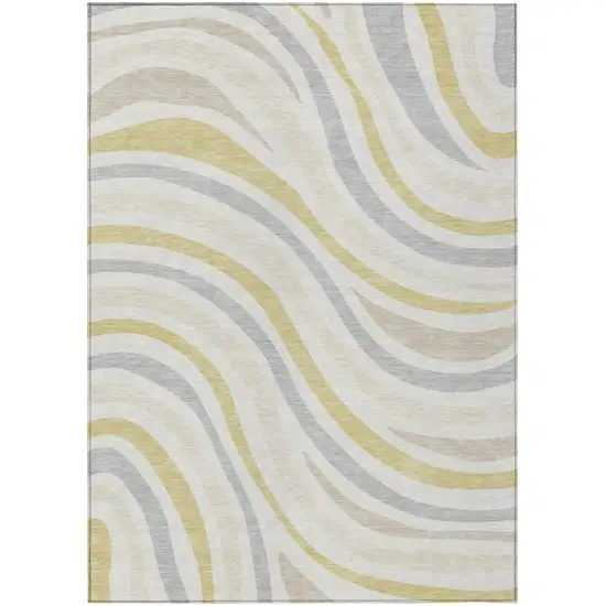 Ivory And Wheat Striped Washable Indoor Outdoor Area Rug Photo 2