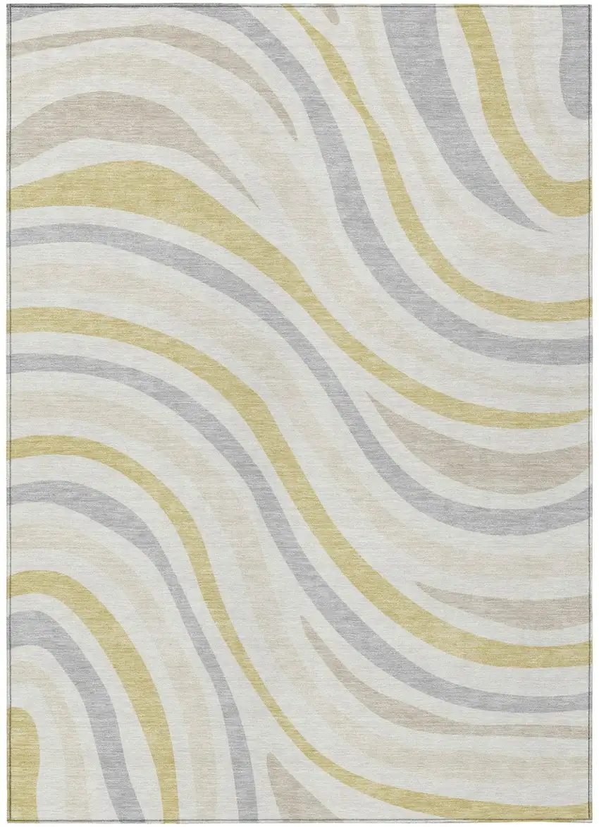 Ivory And Wheat Striped Washable Indoor Outdoor Area Rug Photo 2