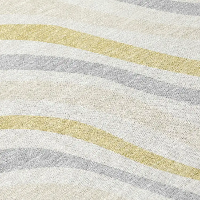 Ivory And Wheat Striped Washable Indoor Outdoor Area Rug Photo 6