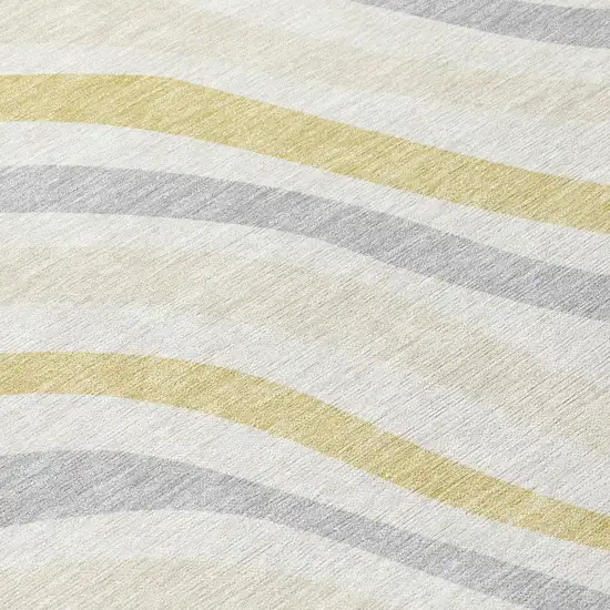 Ivory And Wheat Striped Washable Indoor Outdoor Area Rug Photo 6
