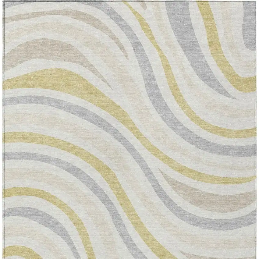 Ivory And Wheat Striped Washable Indoor Outdoor Area Rug Photo 4