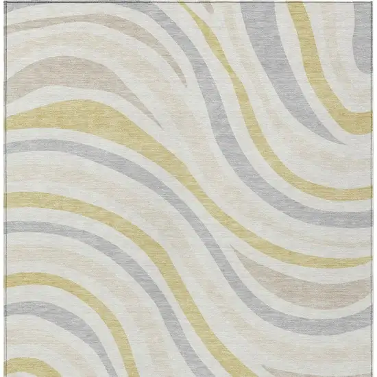 Ivory And Wheat Striped Washable Indoor Outdoor Area Rug Photo 4