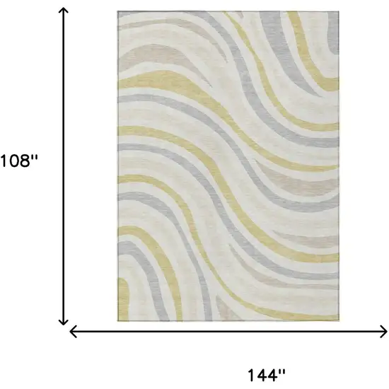 Ivory And Wheat Striped Washable Indoor Outdoor Area Rug Photo 7