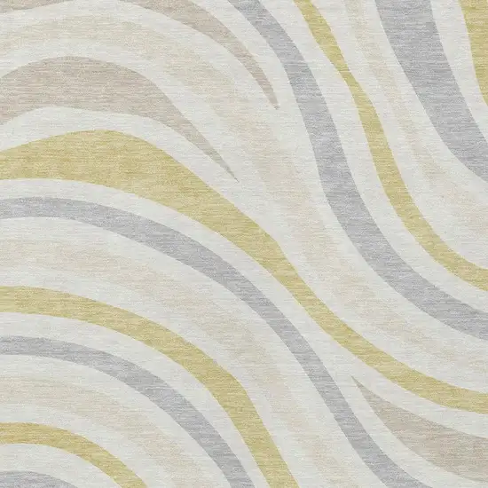 Ivory And Wheat Striped Washable Indoor Outdoor Area Rug Photo 3