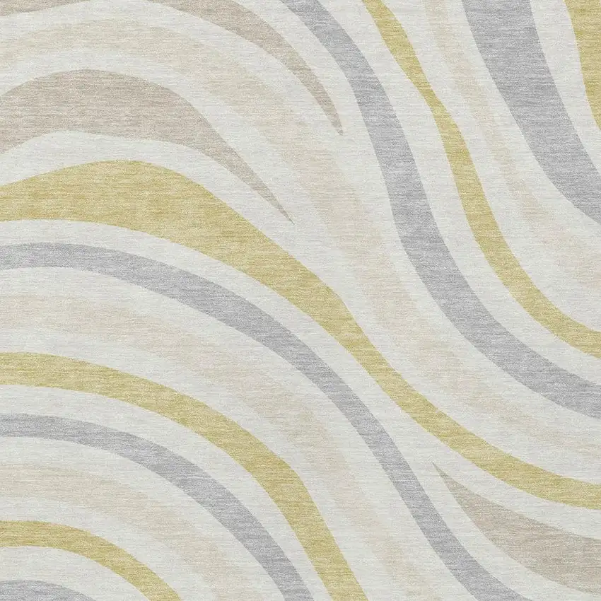Ivory And Wheat Striped Washable Indoor Outdoor Area Rug Photo 3